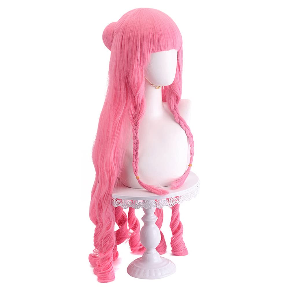 Shqncoh Anime OP Ghost Princess Perona Wig with Back Bun Light Pink Long Wavy Party Hair Halloween Cosplay Props Accessory