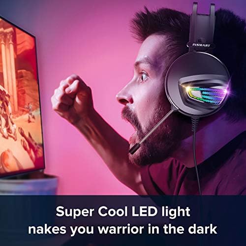INSMART Gaming Headset, PS4 Headset Soft Memory Earmuffs Gaming Headphones with Mic RGB Light Volume Control for Laptop Mac New Xbox One PS4