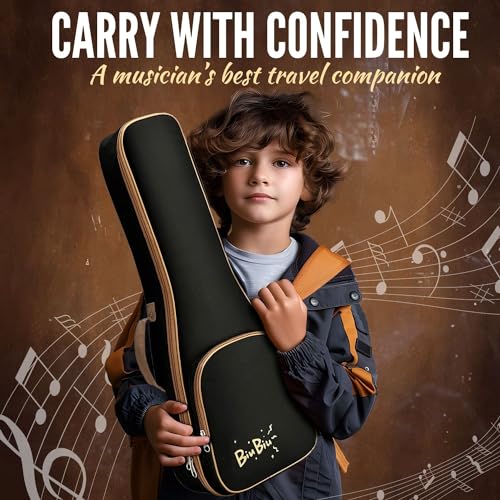 Flexzion Ukulelen-Gigbag – Uke Rucksack, Aufbewahrung, weiche Tasche, wasserdicht, mit Tragegriff, Tasche und verstellbarem Schultergurt, Musikzubehör für Konzerttouren, Reisen, Schwarz, 26 in, Tenor