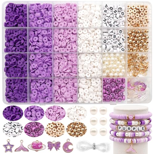 Dotilili 3164 Piezas Morado Violeta Abalorios Para Hacer Pulseras, 6mm Arcilla Polimérica Cuentas Con Letras Para Collares, Kit De Fabricación De Joyas Cuentas Niña Para Diy Navidad Manualidad