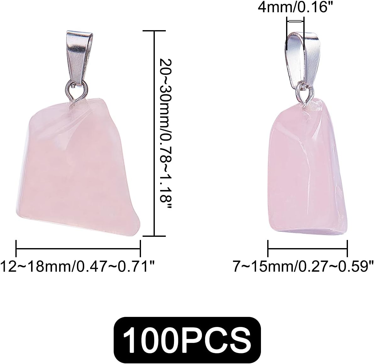 UNICRAFTALE 100pcs Natural Rose Quartz Pendants with Stainless Steel Snap On Bails Crystal Charms Gemstone Charms for Jewelry Bracelet Necklace Making 6x4mm
