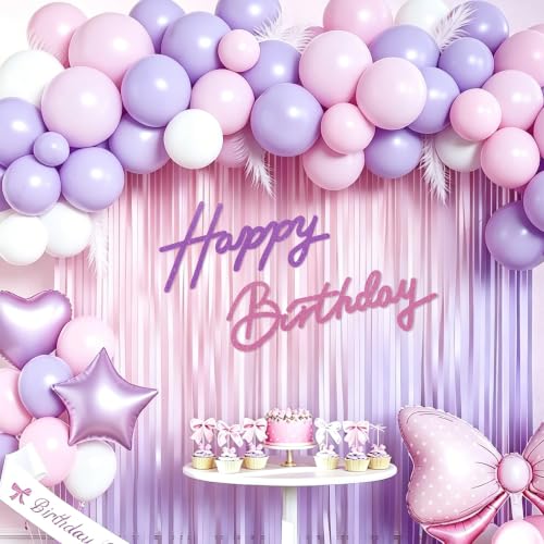 Image of TONIFUL Happy Birthday Sign for Backdrop - Glitter Pink Purple Felt Banner - Includes Dot Glue - Perfect for Birthday Party Backdrop,Wall Decr,Balloon Arch,Photo Background