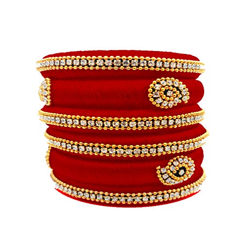 Silk Bangle Set with Kundans for Size-2/10