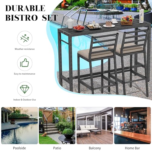 Sunnibety SB-PATIOBARSET-3PCS Outdoor Patio Bar Set, 55 Inch Rectangular Pub Height High Top Bar Table thumb #4