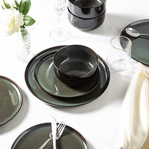 Leratio Ceramic Plates Set Of 6, 8.5 Inch Reactive Glaze Light Weight Porcelain Salad Plates,Modern Shape Dinnerware Dishes Set For Kitchen,Microwave&Dishwasher&Oven Safe,Resistant-Green #TOP4