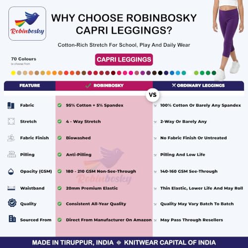 Image of Robinbosky Premium Girls Capri Leggings for All Age Group | Multiple Colors