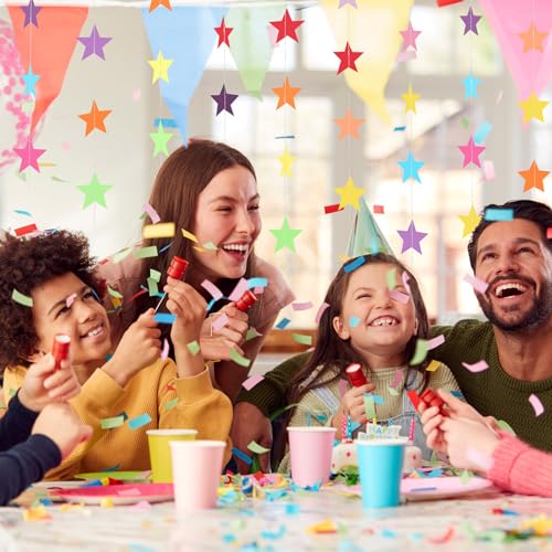 Image of Patelai 130 Feet Glitter Star Garland Banner 2026 Party Decoration Double Side Star Hanging String Streamer Paper Twinkle for Graduation Wedding Birthday (Rainbow)