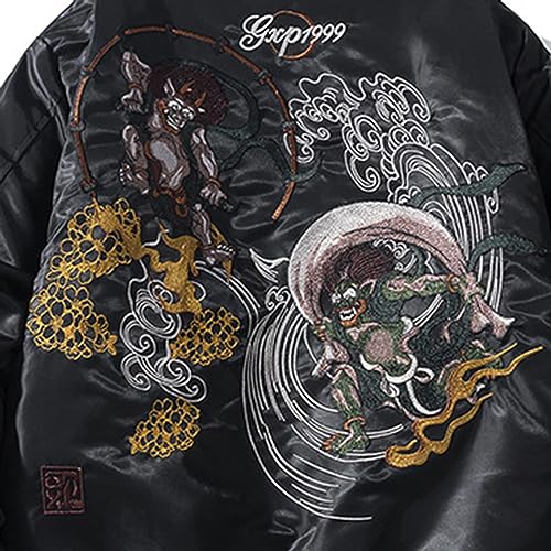 XYXIONGMAO Cyberpunk Streetwear Bomber Jackets Windbreaker Techwear ghost embroidery pattern Clothes Flight Jacket for Men, Black, 2XL - Image 6