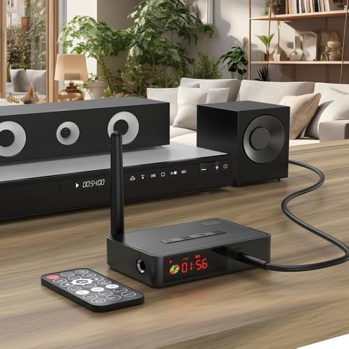 MICROWARE Bluetooth 5.3 Receiver for Home Stereo Systems, Bluetooth to RCA Adapter for Speakers & Streaming Devices, RF Remote Control, NFC/Optical/Coaxial/RCA/AUX/TF Card/Udisk 9