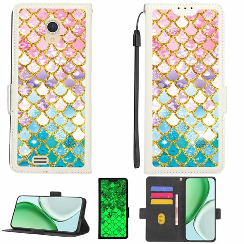 Kinetijy Case Compatible for Aligator S5520 Senior Phone Case Flip Cover [with Tempered Glass Screen Protector][RFID Blocking][Gold Glitter+Luminous] LPT-YL