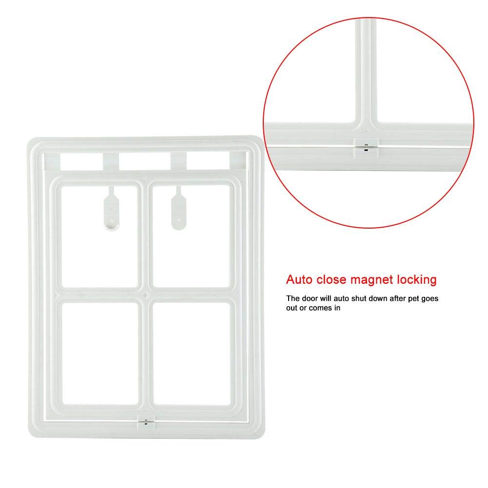 Porta per cani e animali domestici, in plastica, per cani, cuccioli e gatti, con chiusura magnetica, per finestra, cancello (XL bianco)