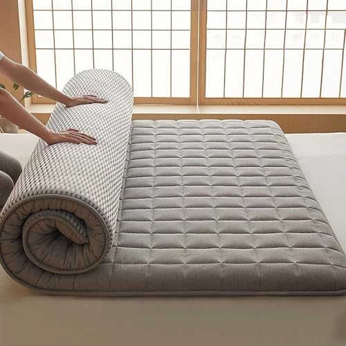 Colchón de futón japonés extra grueso de 100 x 200 cm, suave, cómodo, plegable, diseño a cuadros, ideal para el hogar y viajes, solución de ropa de cama portátil (BB 120 x 200 cm)