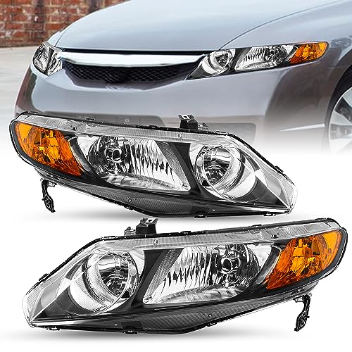TUSDAR OE Style Headlight Assembly Set Compatible with 2006-2011 Honda Civic Sedan 4-Door Front Headlamp (Driver & Passenger Side)