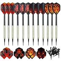 Strehknewen 12 Stück Dartpfeile Set, Dartpfeile mit kunststoffspitze, 24 Flights in 4 Designs, 100 zusätzliche Dartspitzen, geeignet für Elektronische Dartscheibe, Gesellschaftsspiele, Zusammenkünfte