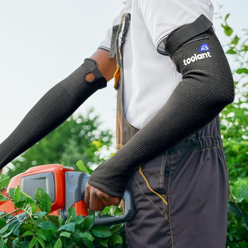 Image of OriStout Cut Resistant Farmers Sleeves with Thumb Hole, Protective Arm Sleeves, for Gardening, Welding, Kitchen, Arm Guards for Biting, Pet Grooming, Black, 1 Pair | Arm Protectors for Thin Skin and Bruising