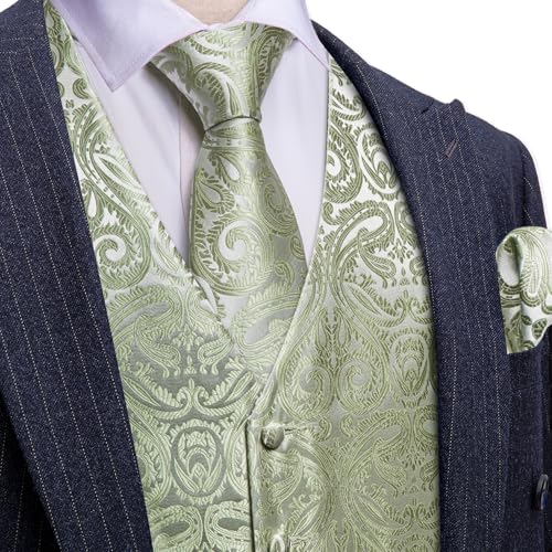 Image of Barry.Wang Men's Suit Vest Tie Bowtie Set Formal Silk Paisley Waistcoat Hanky Cufflinks Lapel Pin Set Wedding Party 7PCS