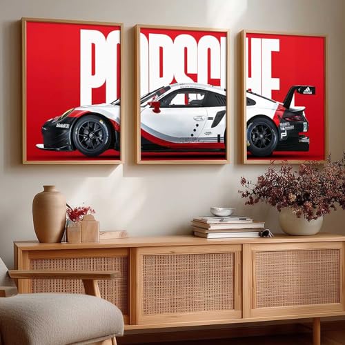 Image of HOMESY Sports Car Framed Posters Gift Items for Boys Room | Wall Decoration for Bedroom Living Room Office Gaming Room Decor | Sports Car Poster with Frame for Wall Decor Set Of 3 Size (10x13 inch, BROWN)