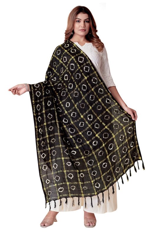 Image of Women Bandhani Dupatta | Traditional Chunri Print with Decorative Border | Lightweight Ethnic Stole for Festive and Wedding Wear