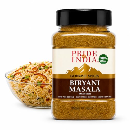 Pride of India Biryani Masala, 7 oz | Authentic Indian Spice Blend for Chicken, Mutton, Lamb & Vegetable Biryani | Restaurant Style Gourmet Rice Seasoning | 13 Spice Blend | Great for Layered Pilaf & Dum Biryani | Gluten Free, Vegan