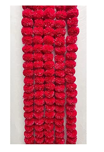 Image of SPHINX Artificial Marigold Fluffy Flowers Garlands (Red, 5 Pieces)