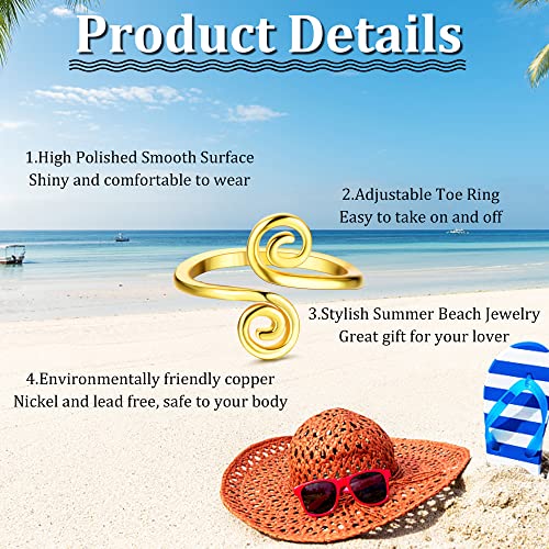 HAIAISO 12PCS Adjustable Toe Rings for Women 14K Gold Plated Open African Toe Rings Summer Beach Foot Jewelry Set2