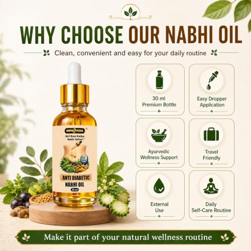 Image of Anti Diabetic Nabhi Oil for Blood Sugar Management | For Sugar Support, Control Sugar Cravings | Ayurvedic Navel Therapy for Multi Benefit Oil for Daily Wellness | नाभि तेल | Pack of 2 x 30ml=60ml