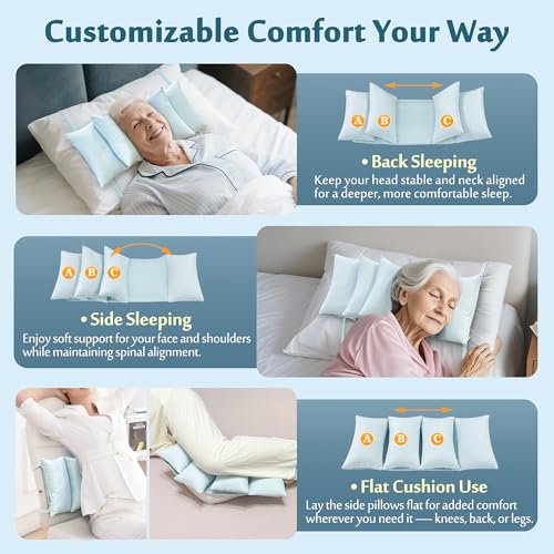 Image of Head Stabilizing Pillow, Neck Stabilizer for Sleeping Upright, Post Cervical Fusion Surgery Head Support Cradle, Medical Positioning Wedge Pillow for Elderly Bedridden Patients (Cooling Fabric)