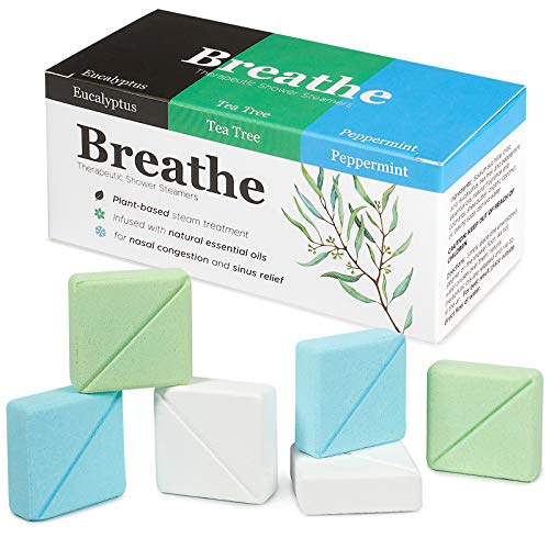 InYourNature BREATHE Shower Steamers Eucalyptus, Peppermint & Menthol and Tea Tree, 6 x Shower Tablets Aromatherapy with Organic Essential Oils for Sinus Relief, Shower Bombs for Women and Men as Gift