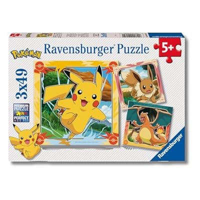 Ravensburger - Puzzles Pokémon Pack De 3 | Puzzle 5 Años O Más | Regalos para Niños De 5 Años De 3 X 49 Piezas | Rompecabezas Niños De 21 X 21 Cm | Ravensburger Puzzle