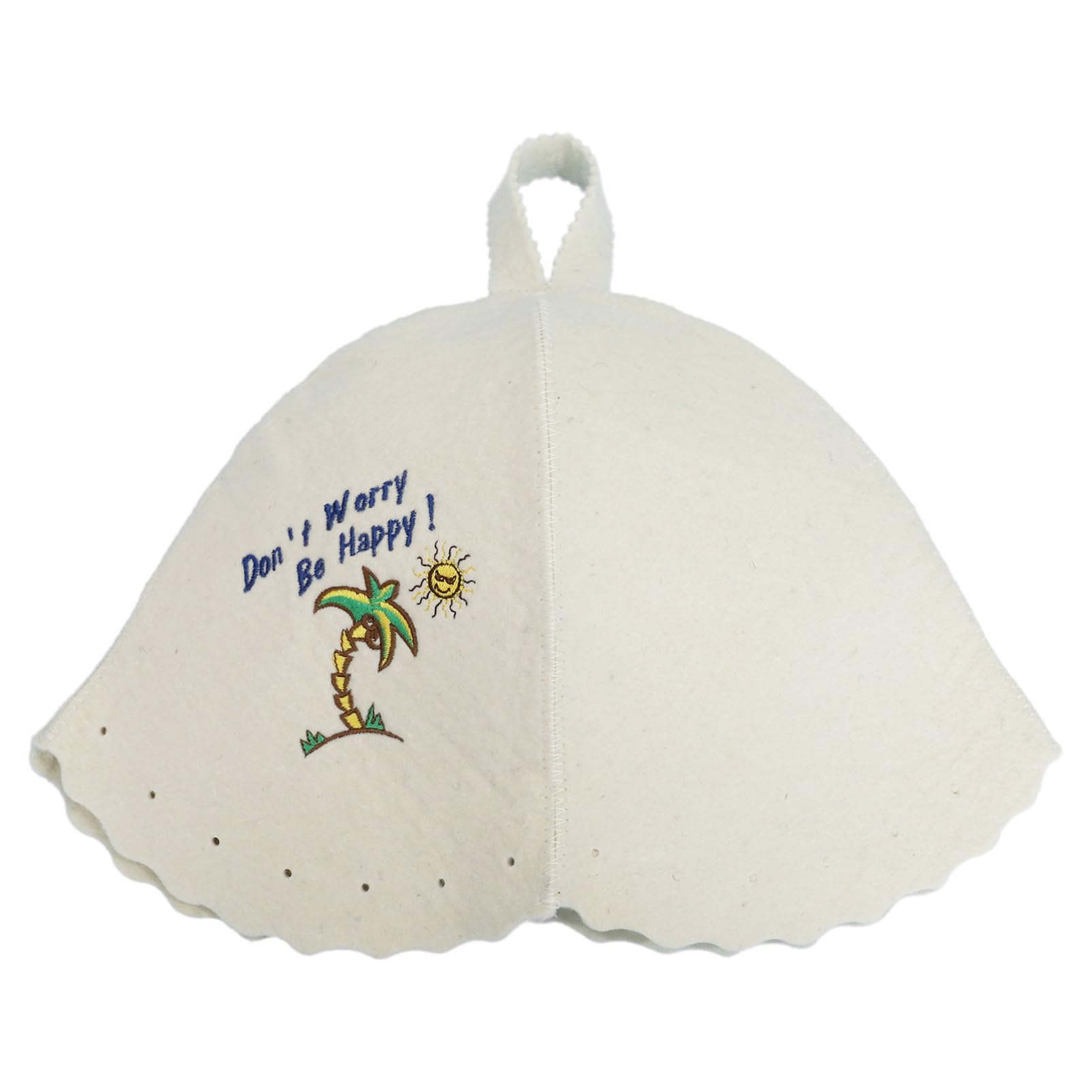 YOOJIA Wool Sauna Hat Cartoon Embroidery Felt Sauna Cap with Hanging Loop for Traditional Sauna Dry Sauna Infrared Sauna Beige One Size