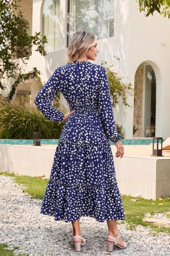 Image of GRACE KARIN Women's Floral Maxi Dress 2026 Fall Long Sleeve V Neck Empire Waist A Line Flowy Dress with Pocket