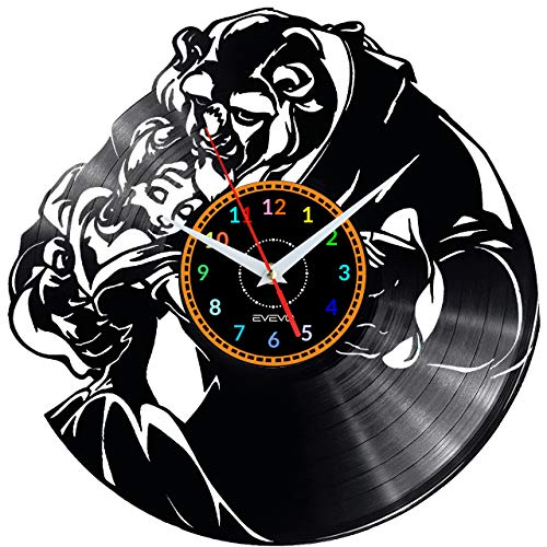 EVEVO la Bella y la Bestia Reloj De Pared Vintage Diseño Moderno Reloj De Vinilo Colgante Reloj De...