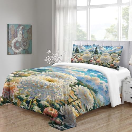 Parure de lit double chrysanthème 3D en microfibre pour un sommeil sans pli