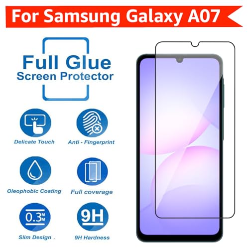 Image of POPIO Military-Grade Gorilla Tempered Glass For Samsung Galaxy A07 (Black) 9H Hardness, Edge-to-Edge Full Coverage, Anti-Scratch, Bubble-Free, Ultra Clear HD Glass, Oleophobic Coating, Face ID Compatible