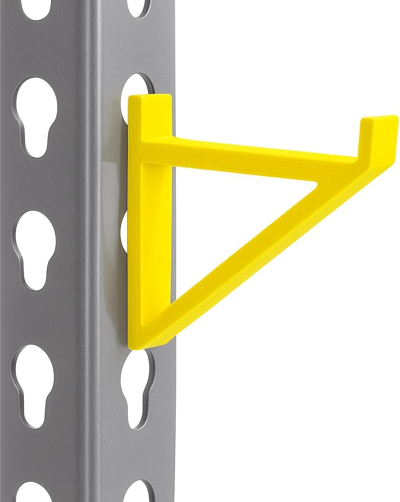 Garage Storage Utility Hooks (4-Pack) – Keyhole Shelving Hook Fits Standard Boltless Uprights – Strong Organization for Workshop & Shelves (Yellow)