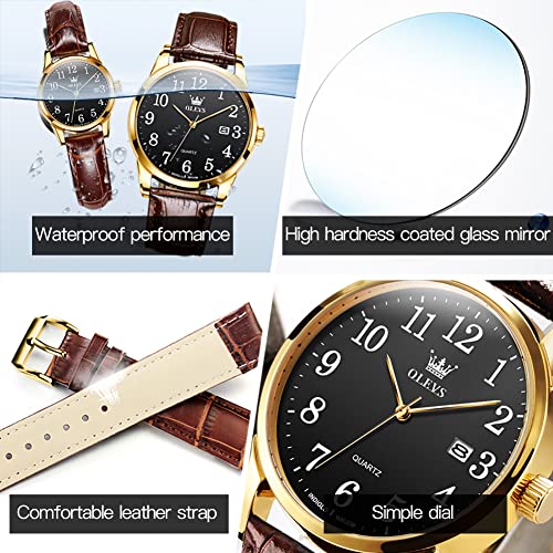 Image of OLEVS Men Leather Watches Classic Quartz Large Dial Easy Read Waterproof