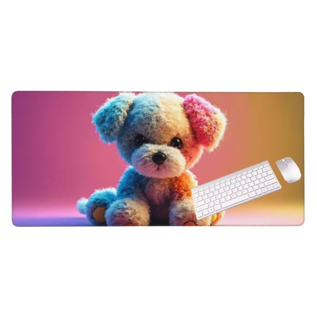 Alfombrilla de ratón 1400x600x3 MM, Alfombrilla Ratón XXL Extendida de Gran Tamaño con Bordes Cosidos, Resiste Salpicaduras, Base de Goma Antideslizante Almohadilla para Teclado, Oso de peluche S-8957