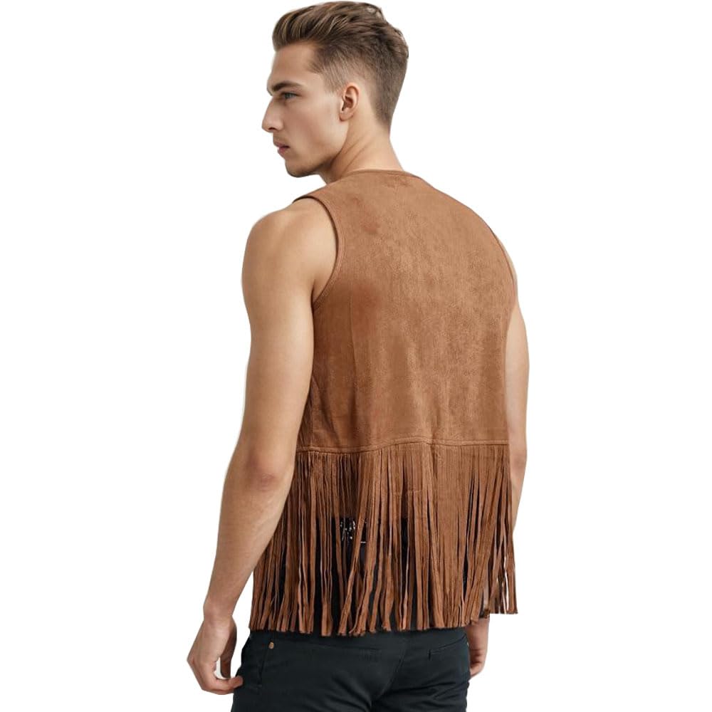 ZUYPSK Gilet de cowboy pour homme - Style vintage années 70 - Veste à franges sans manches - Costume de cosplay - Costume de carnaval - Halloween - Avec franges