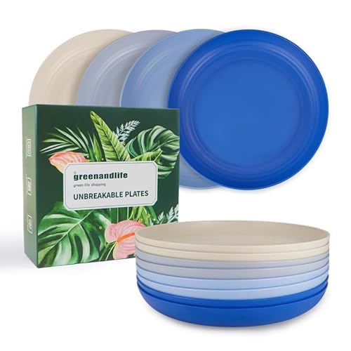 greenandlife 8 platos llanos, platos reutilizables de plástico de 10 pulgadas, platos de polipropileno aptos para lavavajillas y microondas, ligeros e irrompibles, sin BPA