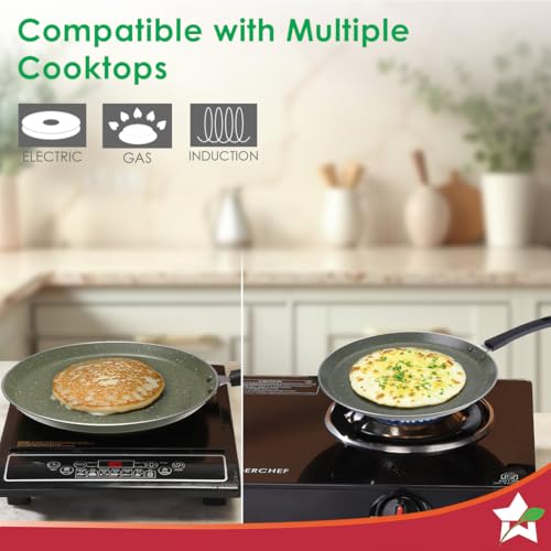 Image of Wonderchef Valencia Non-Stick 28 Cm Dosa Tawa | Cool Touch Bakelite Handle | Pure Grade Aluminium| PFOA Free| 1 Year Warranty | Olive