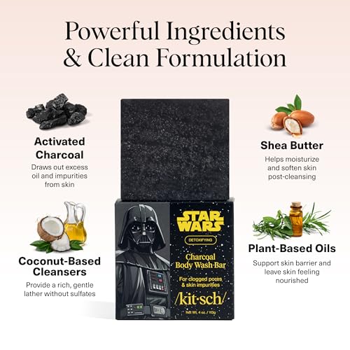Image of Kitsch Charcoal Soap Body Wash Bar x Star Wars Darth - Detoxifying Bar Soap w /Activated Charcoal - Gently Removes Excess Oil & Impurities, Clears Pores, Firms & Moisturizes Skin - Made in USA - 4 oz