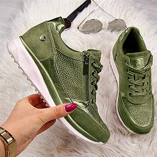 Casual Sneakers for Plantar Fasciitis Women Comfortable Orthopedic Wedge Trainers Walking Shoes Memory Foam with Zipper Lace Up Anti Slip Shoes (Color : Green, Size : 43 EU)4