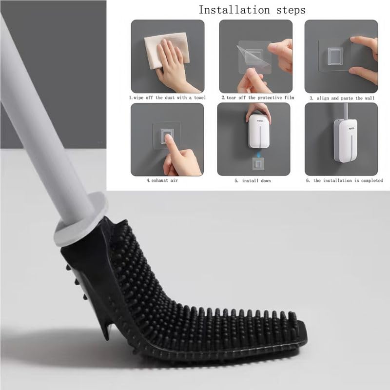 Image of Modern Wall-Mounted Toilet Brush and Stand Set, Silicone Toilet Bowl Cleaning Brush, Soft and Durable, with Suction Cup Seamless Hook,Grey