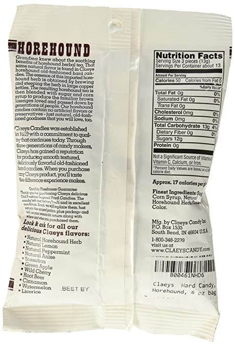 Claeys Horehound Old Fashioned Hard Candies - 6-oz. Bag - Case of 12