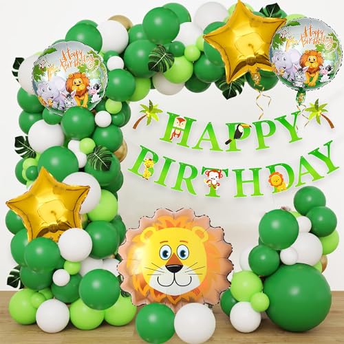 Image of Rozi Decoration Lion Theme Latex, Foil, Cardstock Happy Birthday Decoration Items for Girls, Boys, Kids Jungle Theme Birthday Decorations Set of 63 Pcs Forest Theme Birthday Decorations, Multicolor
