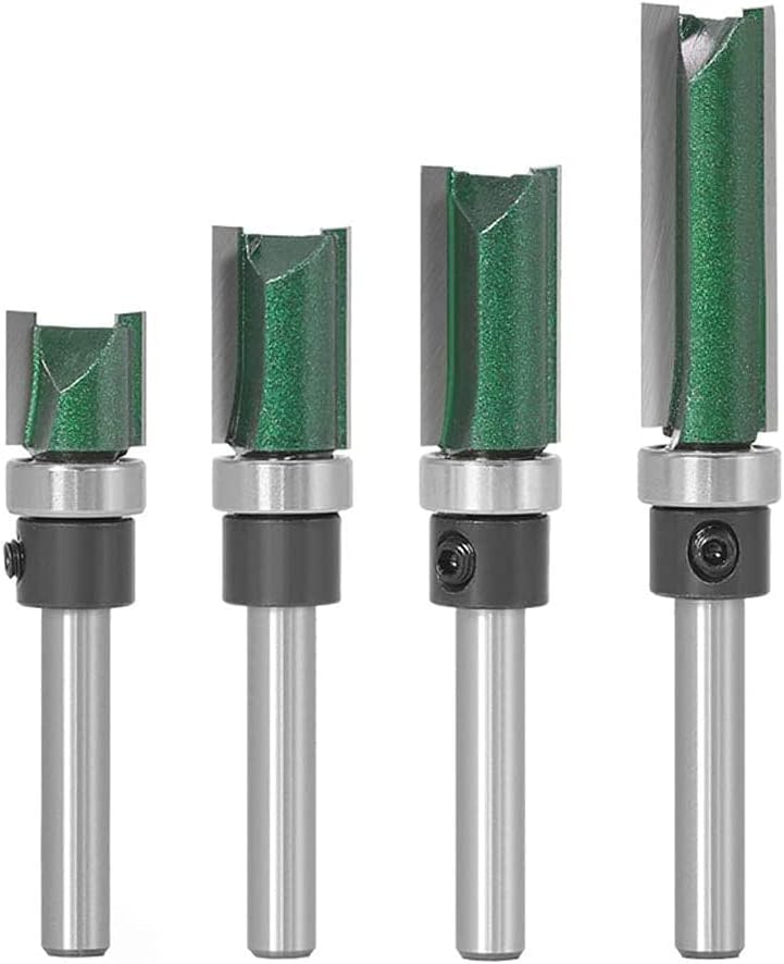 – 4pcs Flush Trim Pattern Router Bits Set, 1/4” Shank Double Straight Pattern Template Woodworking Milling Cutter Tools