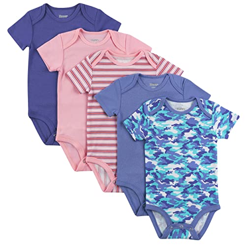 Image of Hanes Baby Bodysuits, Ultimate Flexy Short Sleeve for Boys & Girls, 5-Pack