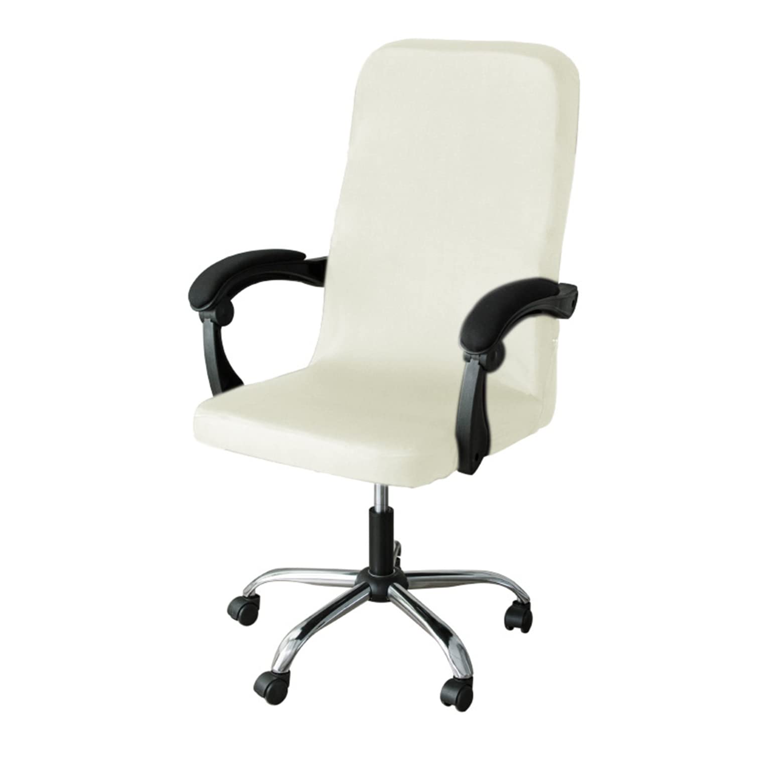 GUYIRT Funda De Silla De Oficina Lavable Universal Oficina Cubierta De La Silla Estiramiento Antipolvo Funda Silla Giratoria Funda para Silla De Oficina -Blanco-A-Medio