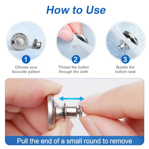 Image of Ceryvop12 Sets Button Pins for Loose Jeans, No Sew and No Tools Instant Replacement Snap Tack Pant Button, Reusable and Adjustable Metal Pants Button Tightener