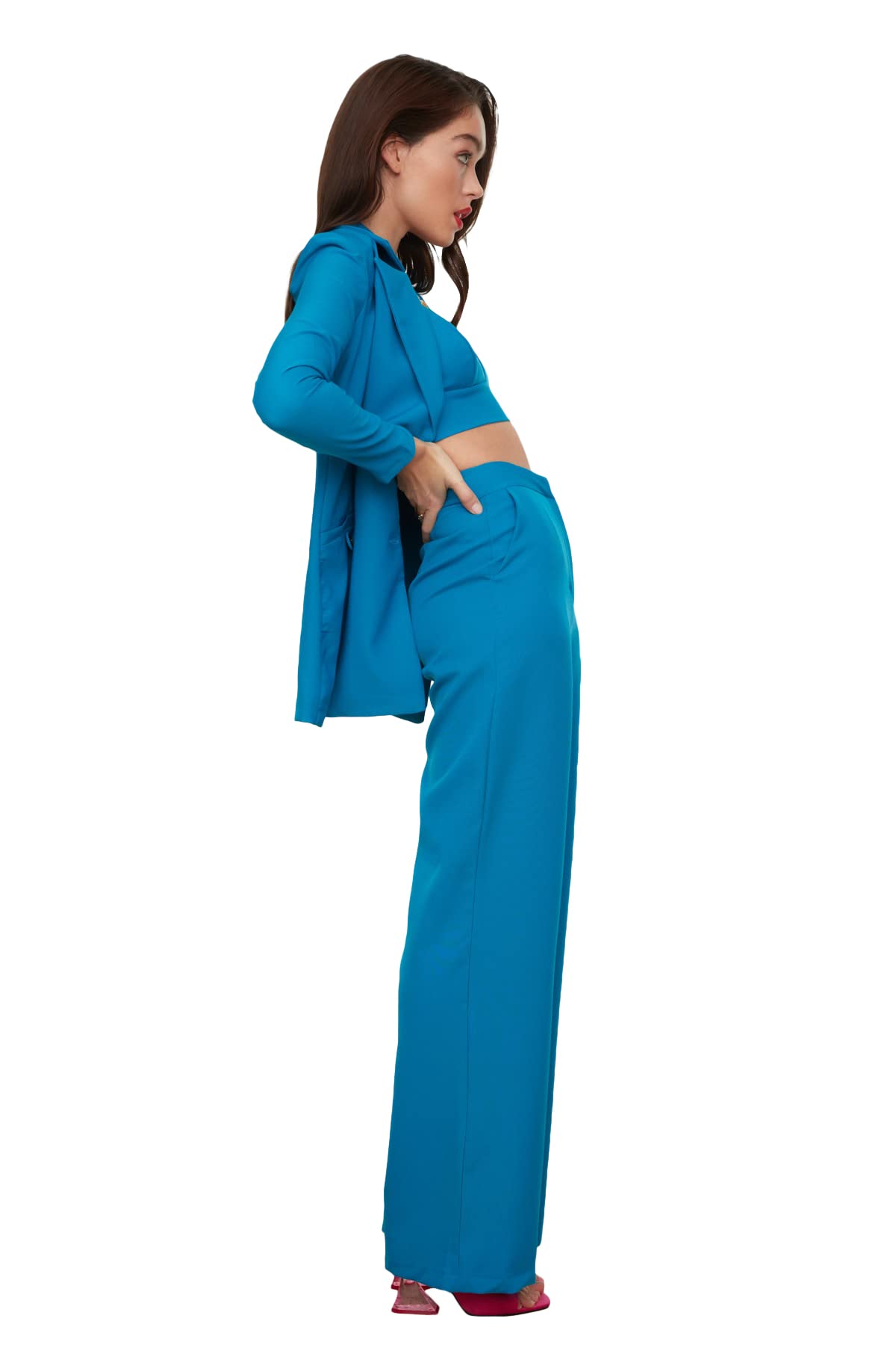 Trendyol Women Regular Waist Wide Leg Wide Leg Trousers Royal Blue
